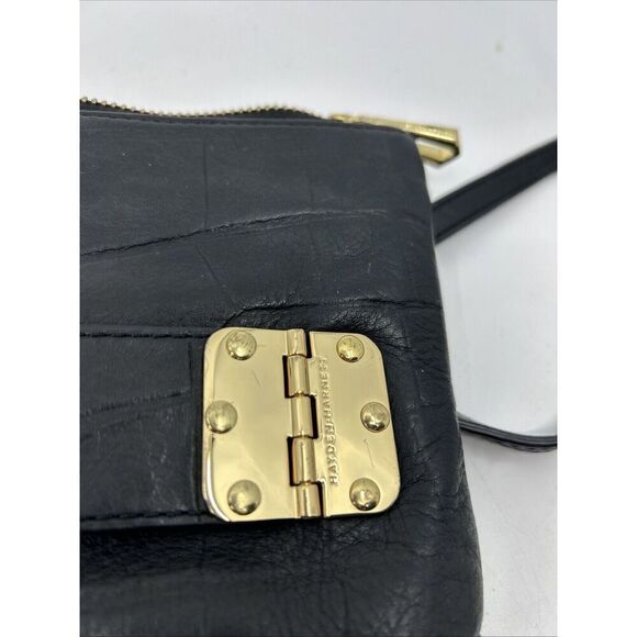 ~HAYDEN HARNETT Purse Black Leather Convertible Clutch w/Crossbody Strap - Picture 2 of 13